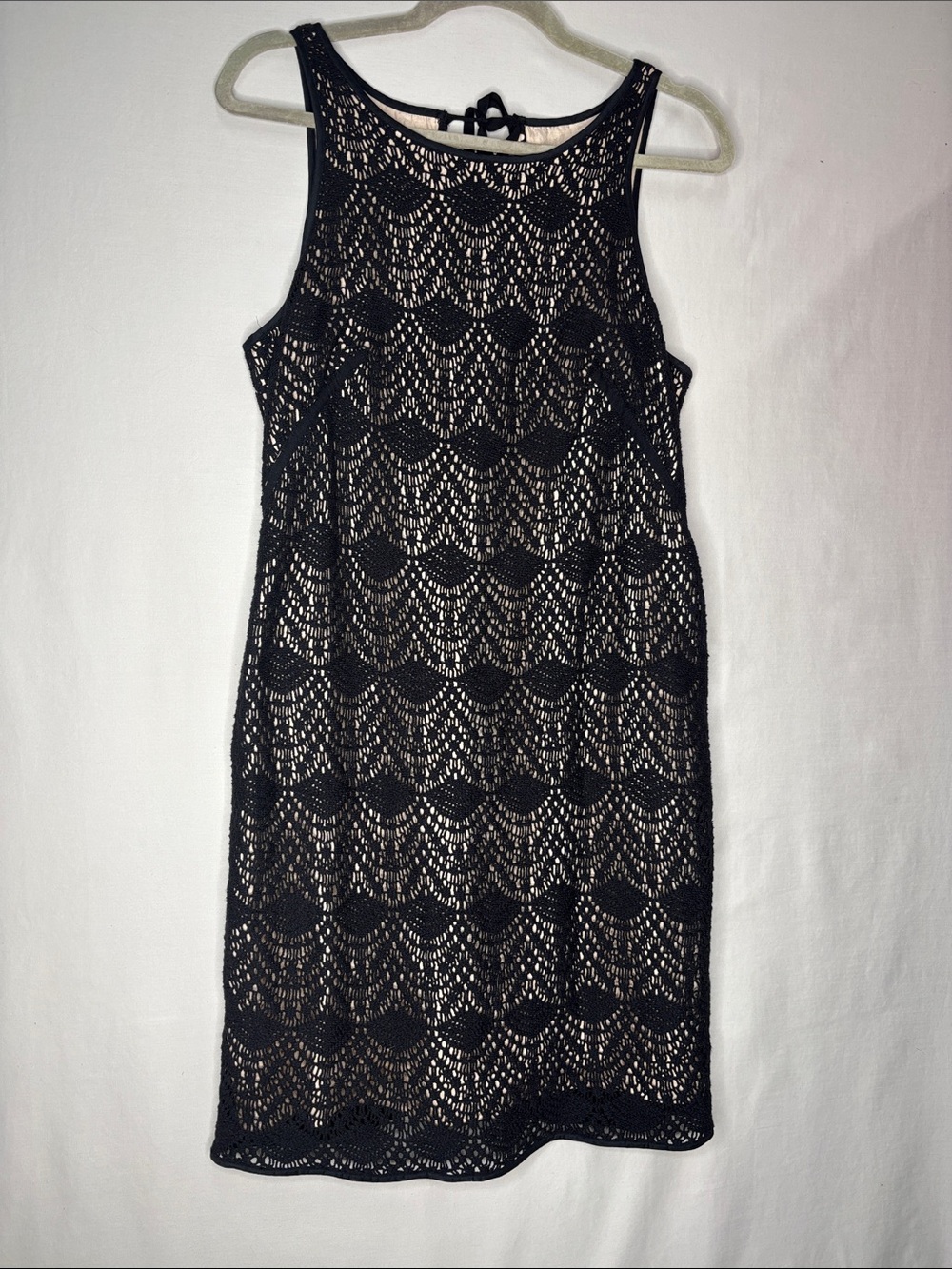 LOFT Black Lace Overlay Mini Dress with Nude Lining